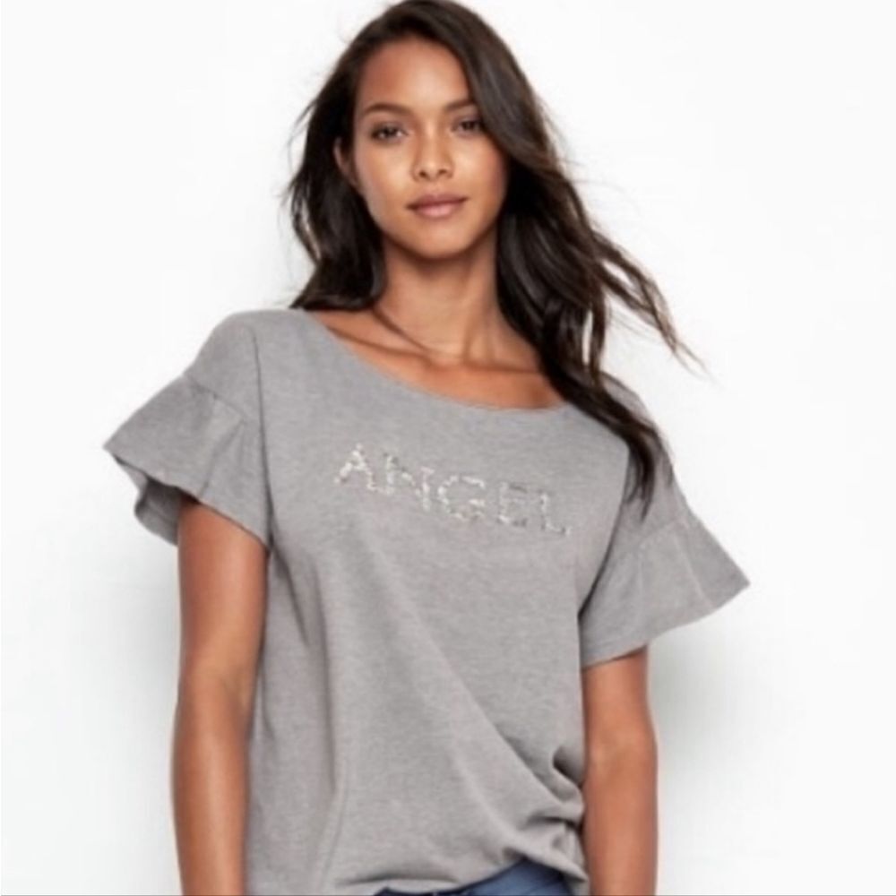 Victoria's Secret Gray & Silver Sequin "Angel" Short Sleeve Top Small
